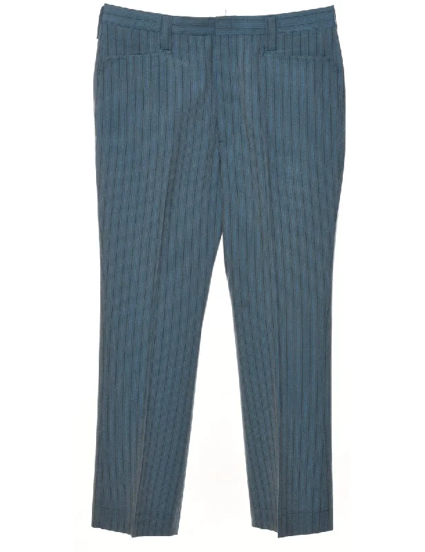 Pinstriped Blue Trousers - W34 L29 Trousers Low Rise Relaxed