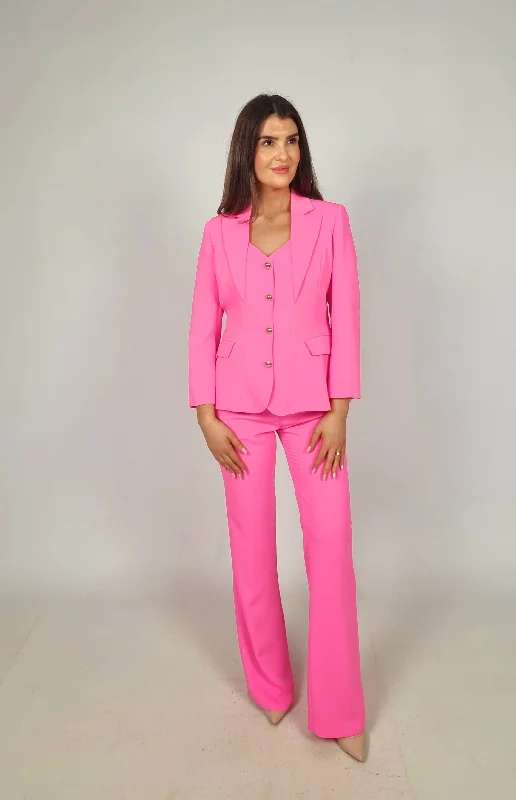 Laura Bernal Shocking Pink Two Piece Trouser Combination Trousers Satin Smooth