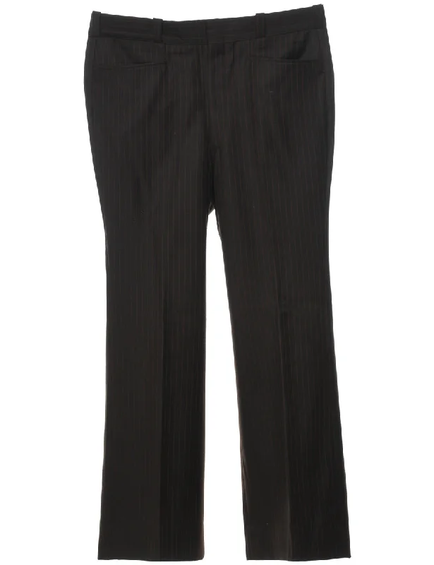 Pinstriped Dark Brown Trousers - W36 L31 Trousers Print Floral