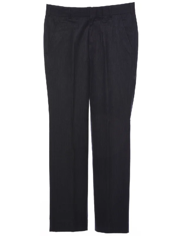 Pinstriped Navy Trousers - W32 L31 Trousers Silk Elegant