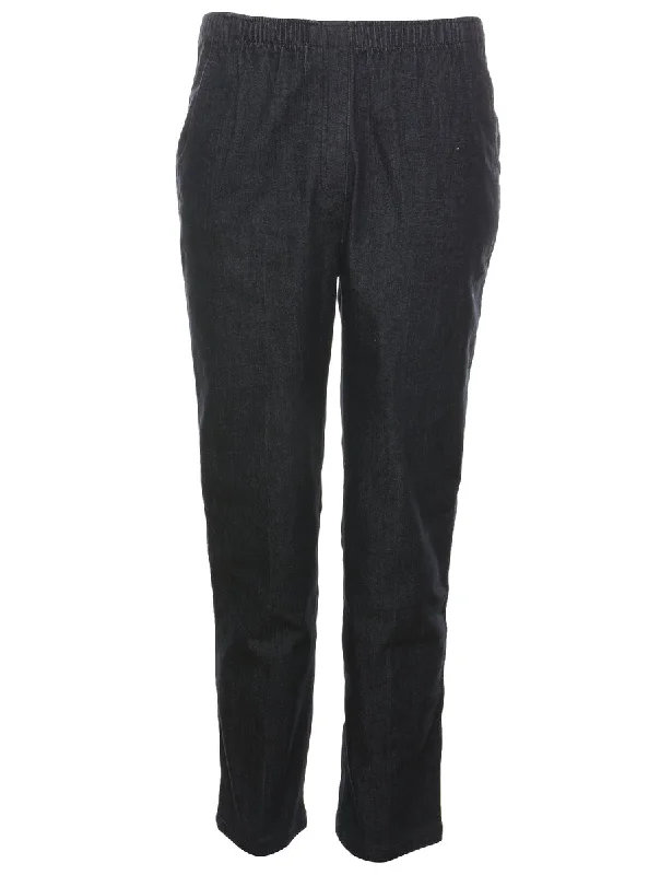 Black Elasticated Waist Denim Trousers - W28 L28 Trousers Travel Practical