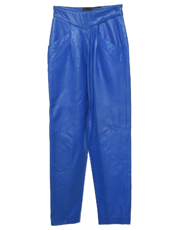 Blue Leather Trousers - W25 L30 Trousers Seasonal Trendy