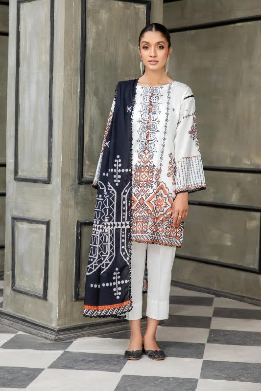 3 PC Unstitched  | Printed  Lawn Shirt + Printed Cotton Net Dupatta + Dyed Cambric Trouser Trousers Striped Patterned