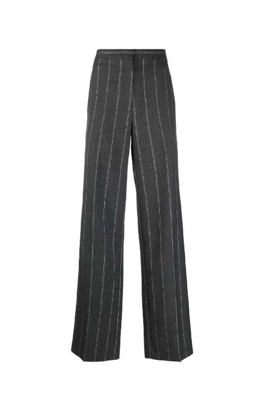 Stella McCartney Striped Tailored Trouser - Grey Melange Trousers stylish elegant