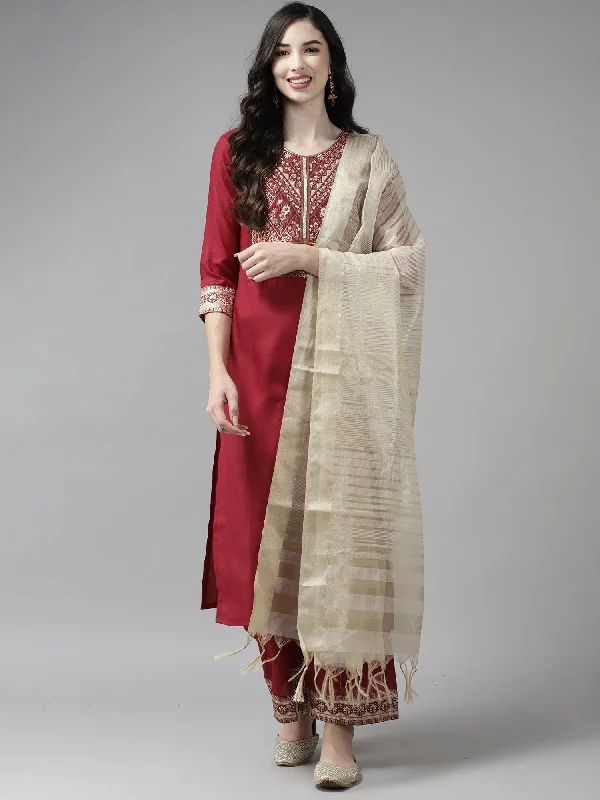 Women's Kurta With Trousers & Dupatta - Indo Era Trousers Leisure Comfortable