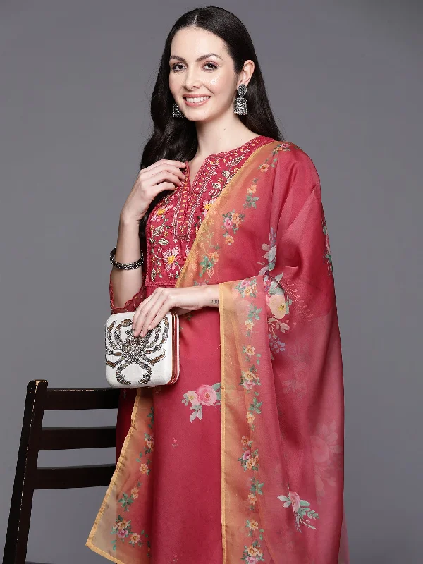 Women's Kurta With Trousers & Dupatta - Indo Era Trousers Satin Smooth