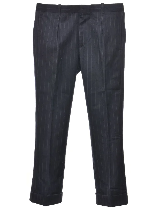 Pinstriped Navy Trousers - W36 L30 Trousers Canvas Durable