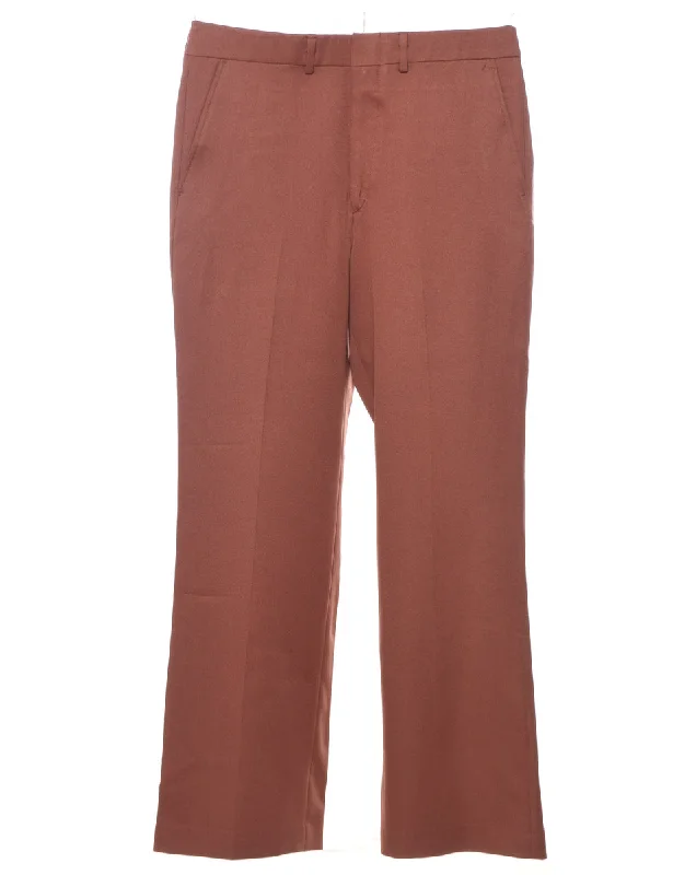 Maroon Straight-Fit Trousers - W34 L30 Trousers Summer Linen