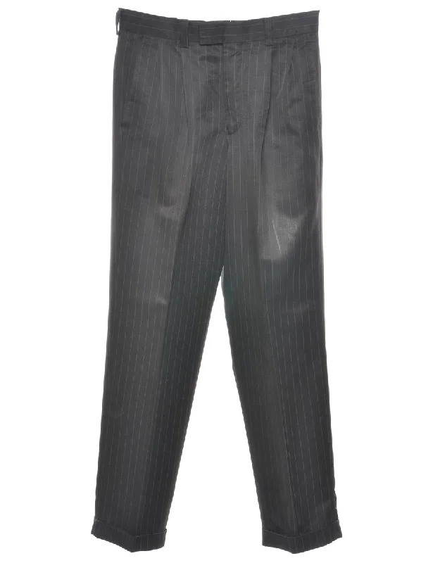 Pinstriped Black Classic Suit Trousers - W30 L30 Trousers Culottes Wide Leg