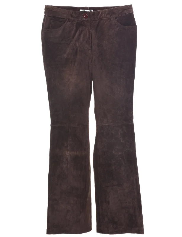 Dark Brown Suede Trousers - W30 L29 Trousers practical easy-care