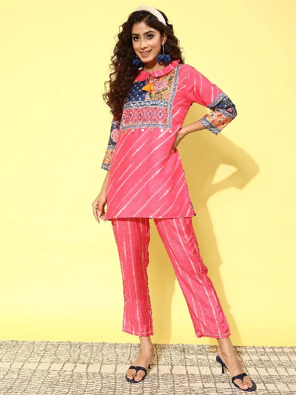 Women's Printed Tunic With Trousers Co-Ords - Indo Era Trousers Polka Dot Cute