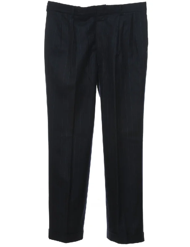 Navy Striped Pattern Trousers - W34 L31 Trousers Timeless Classic