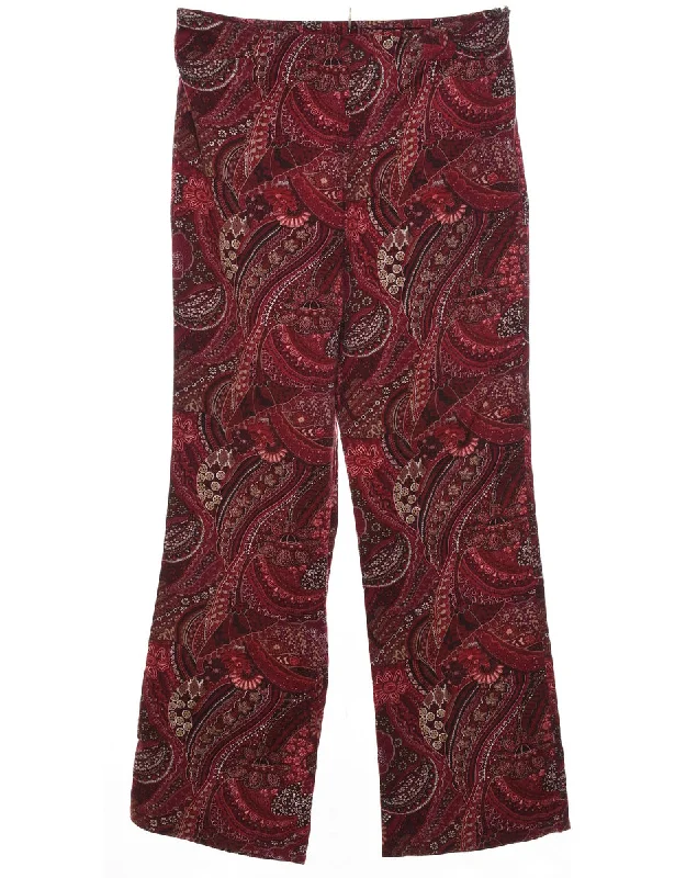 Paisley Pattern Trousers - W32 L30 Cropped Trousers Casual Linen