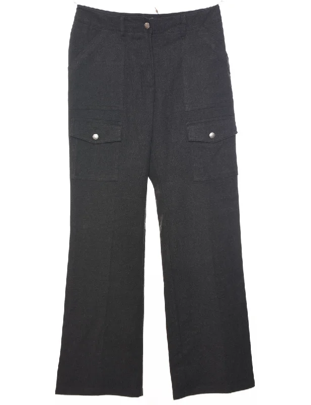 Dark Grey Trousers - W28 L30 High Waist Slim Fit Ankle Length