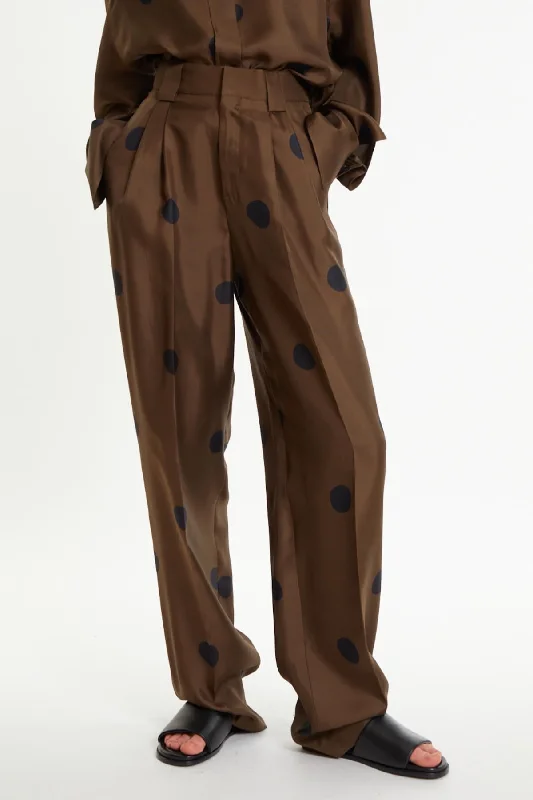 Petar Petrov Distraction Printed Silk Trousers - Umber/ Black Trousers Timeless Classic