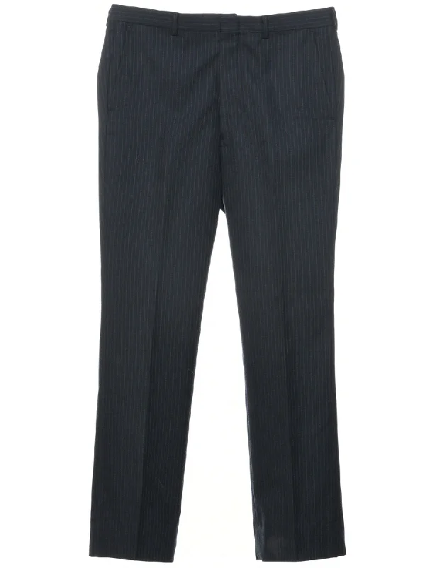 Pinstriped Navy Trousers - W32 L30 Trousers Satin Smooth