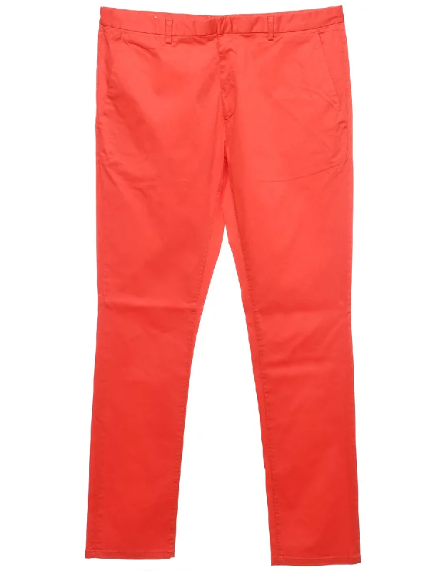 Red Classic Straight-Fit Trousers - W34 L32 Trousers trendy modern