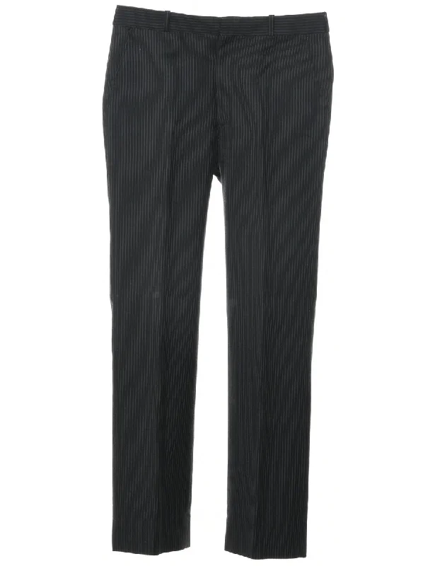 Pinstriped Black Trousers - W33 L31 Trousers Flared Retro