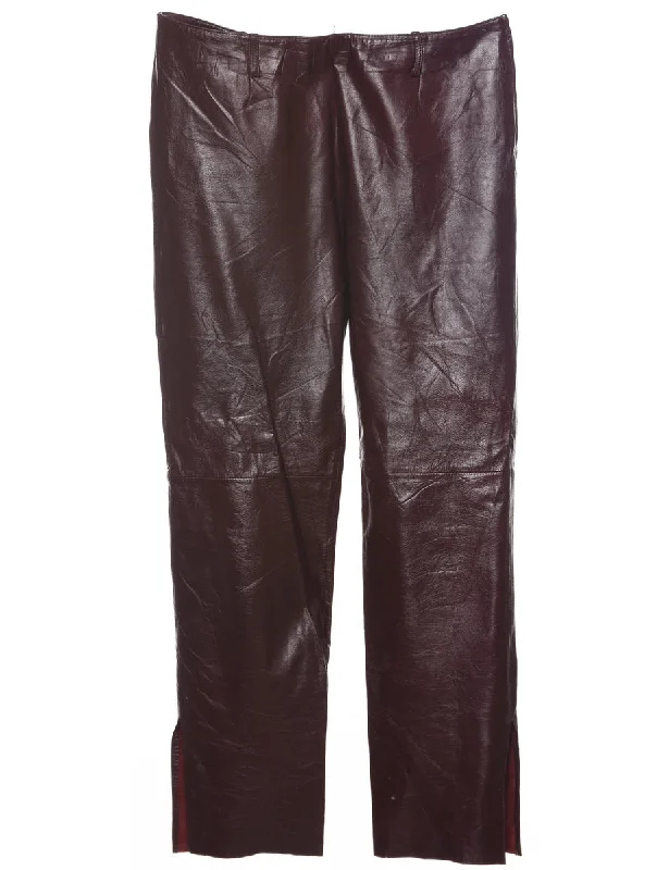 Maroon Leather Trousers - W34 L30 Trousers Spring Floral