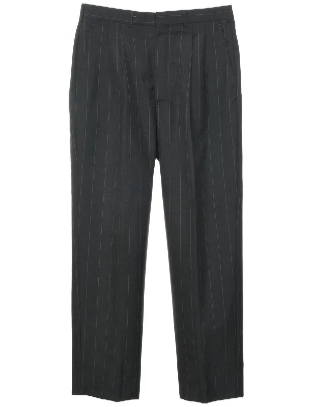 Pinstriped Dark Grey Trousers - W32 L30 Trousers Striped Patterned