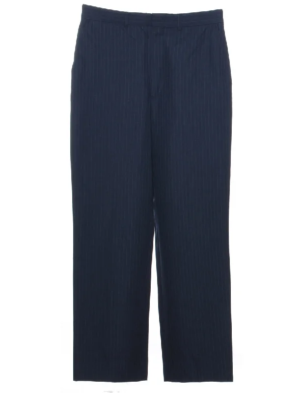 Pinstriped Navy Trousers - W31 L31 Trousers Fleece Cozy