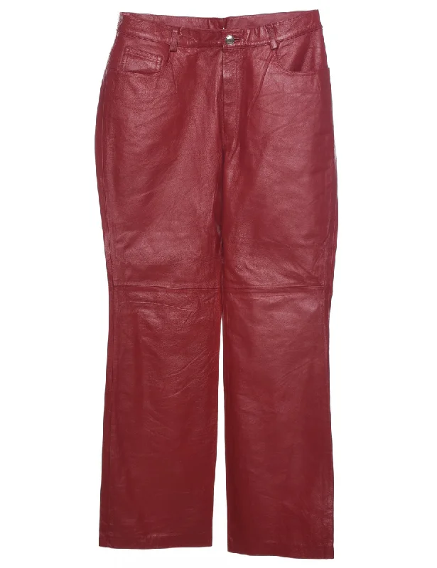 Maroon Leather Trousers - W30 L29 Trousers Winter Warm