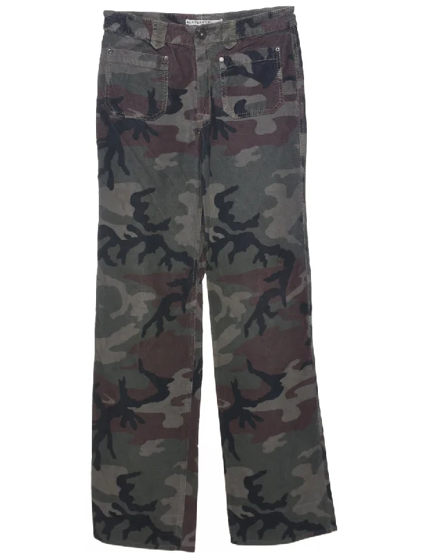 Camouflage Corduroy Trousers - W29 L31 Trousers Designer Luxury