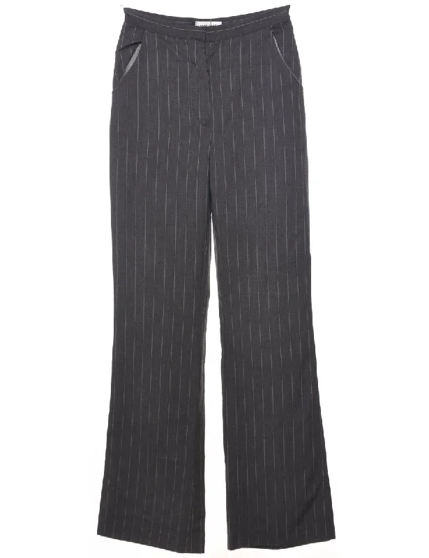 Pinstriped Dark Grey Trousers - W27 L33 Trousers Solid Black