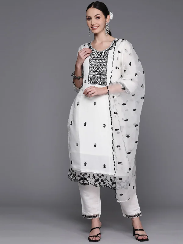 Women's Kurta With Trousers & Dupatta - Indo Era Trousers Wedding White