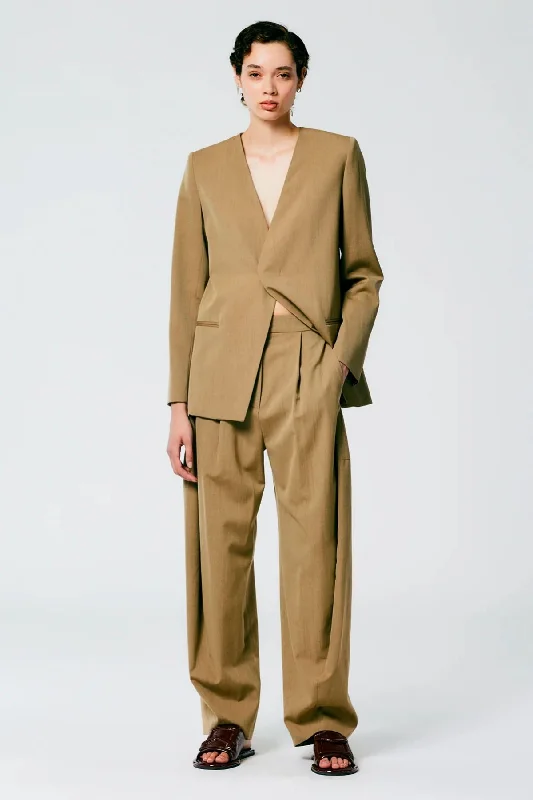 Tibi Wool Tricotine Simon Trouser - Dark Tan Trousers Recommended Stylist