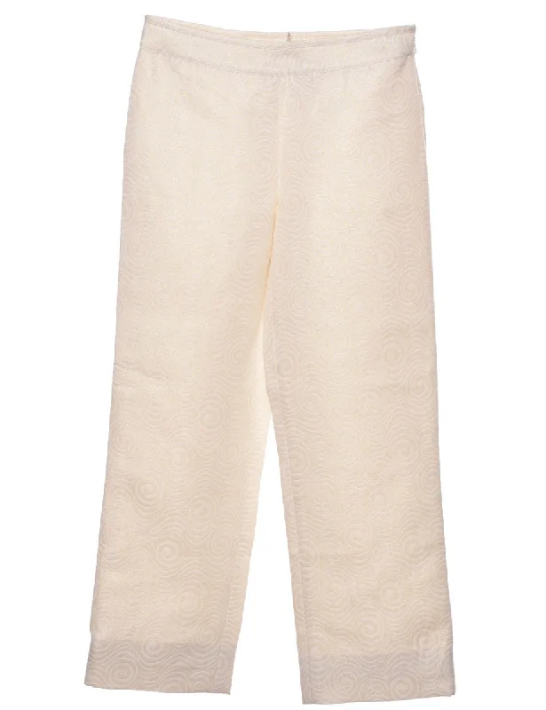 Metallic Pattern Off White Trousers - W28 L26 Trousers Brand Named