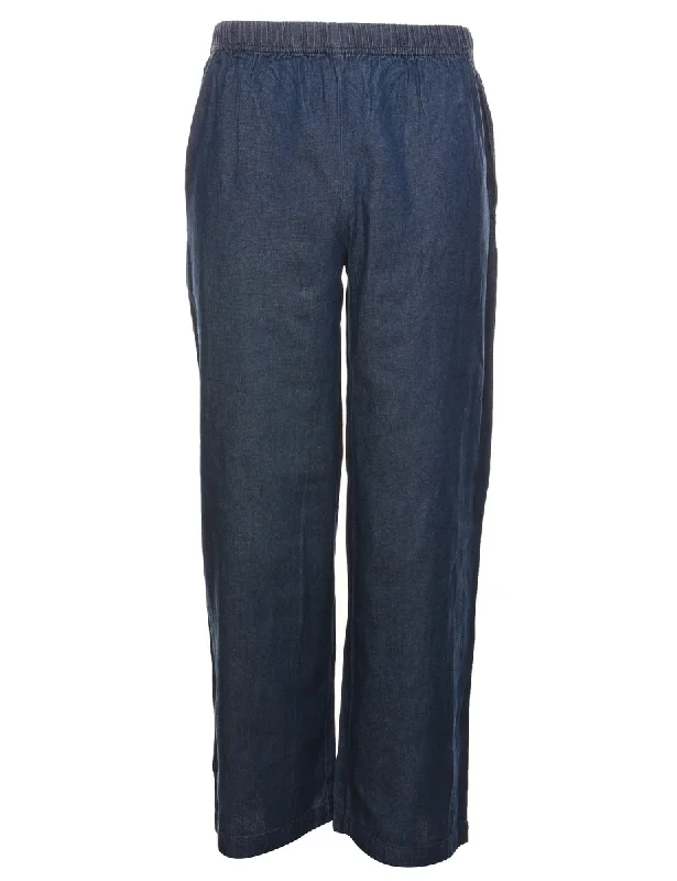 Dark Wash Wide Leg Denim Trousers - W26 L30 Skinny Trousers Denim Stretchy