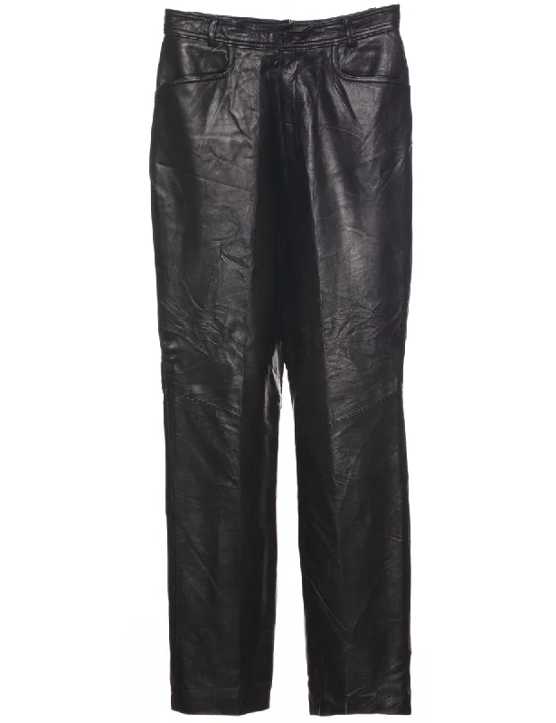 Black Leather Trousers - W26 L30 Trousers Evening Elegant