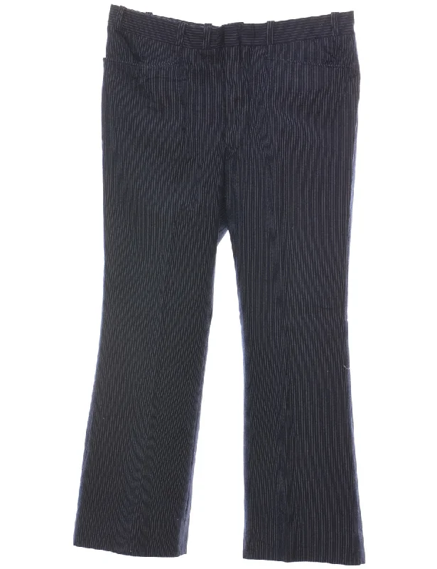 Pinstriped Navy & White Casual Trousers - W35 L28 Trousers Leather Faux