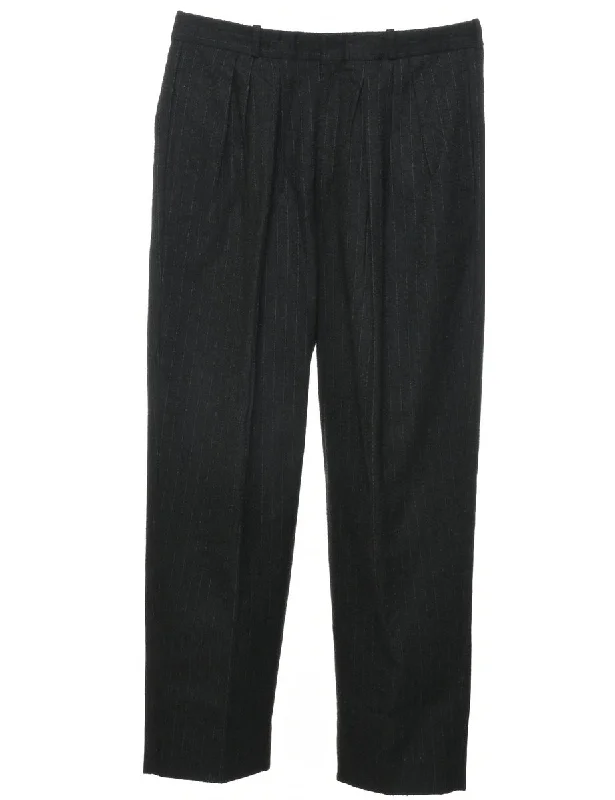 Pinstriped Black Trousers - W34 L30 Trousers High Rise Slim Fit