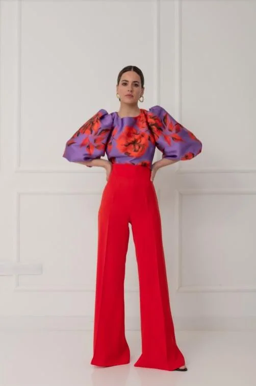 Matilde Cano Mikado Top And Coral Trouser Trousers Leather Faux