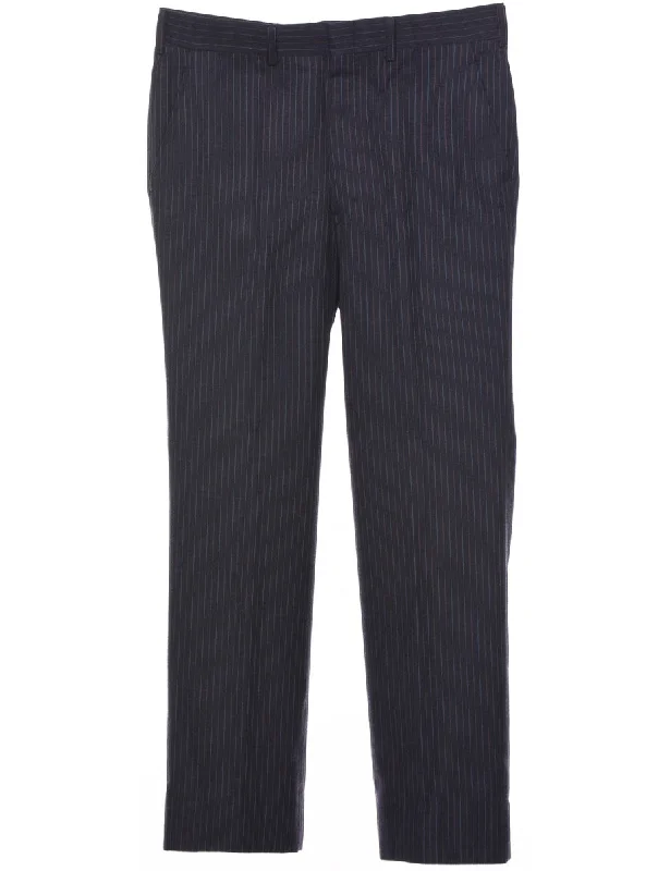 Pinstriped Navy Trousers - W33 L31 Trousers Mesh Breathable