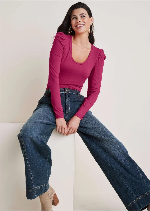 Wide Leg Denim Trousers - Dark Wash Trousers Business Professional