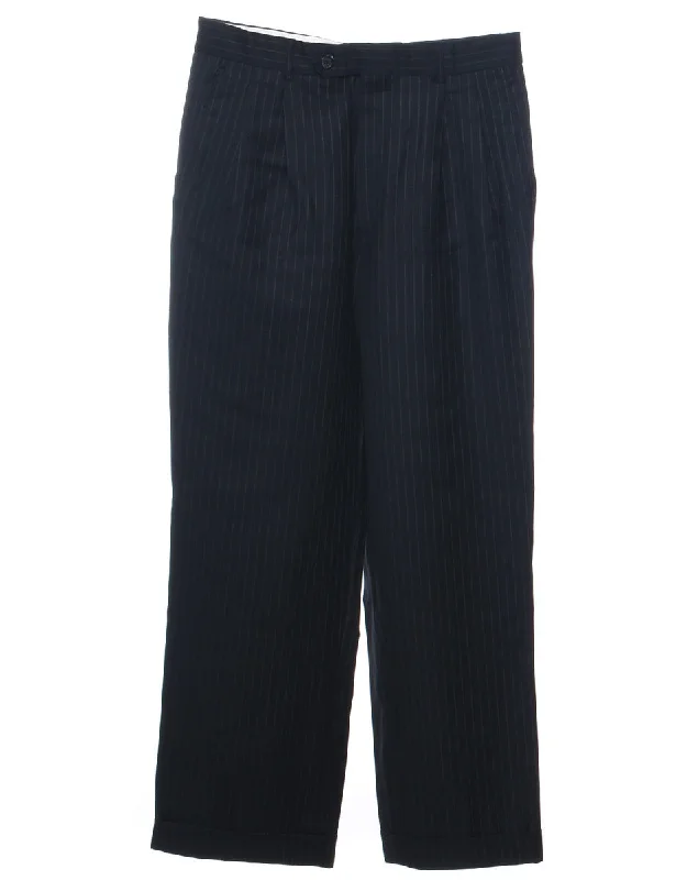 Pinstriped Black Trousers - W31 L30 Trousers Bootcut Casual