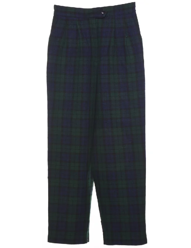 High Waist Tartan Trousers - W26 L28 Trousers Striped Patterned