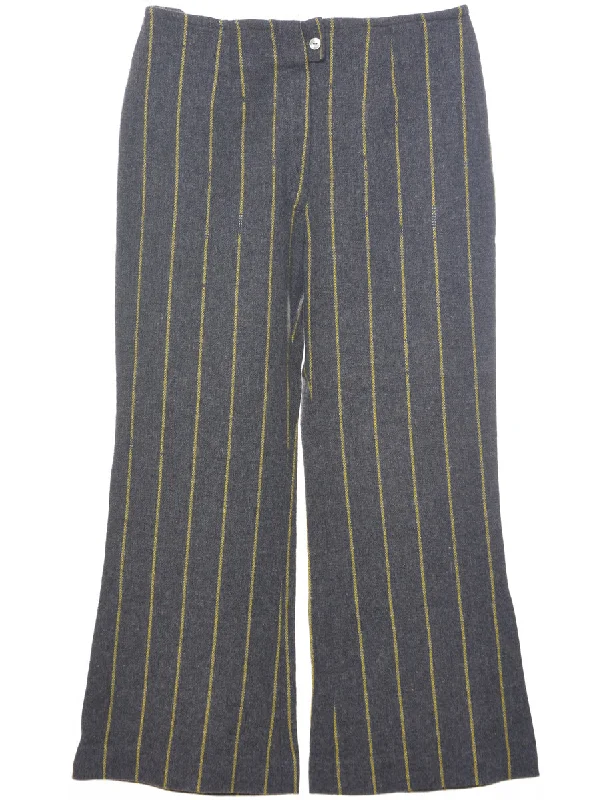 Boot Cut Striped Pattern Trousers - W30 L25 Trousers Summer Linen