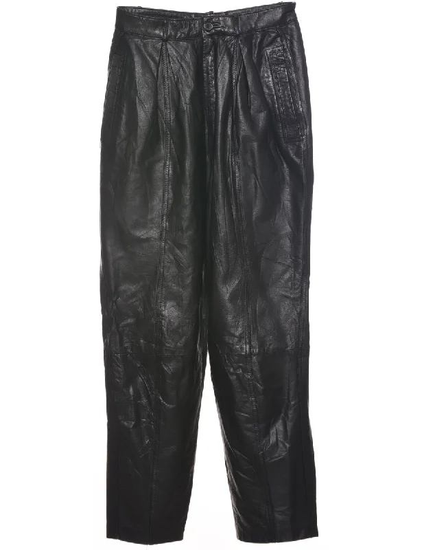 Black Leather Trousers - W26 L27 Trousers Office Stylish