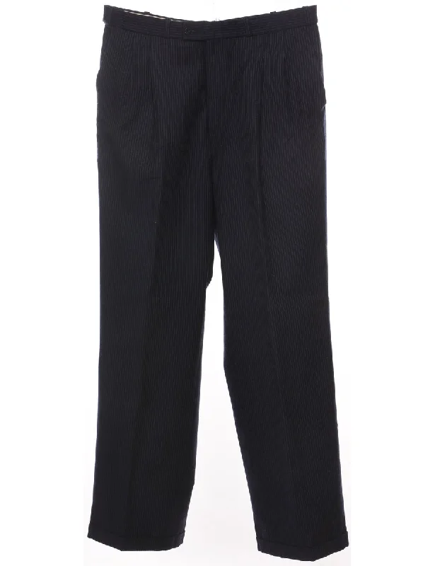 Pinstriped Navy Tapered Trousers - W34 L32 Trousers Corduroy Warm