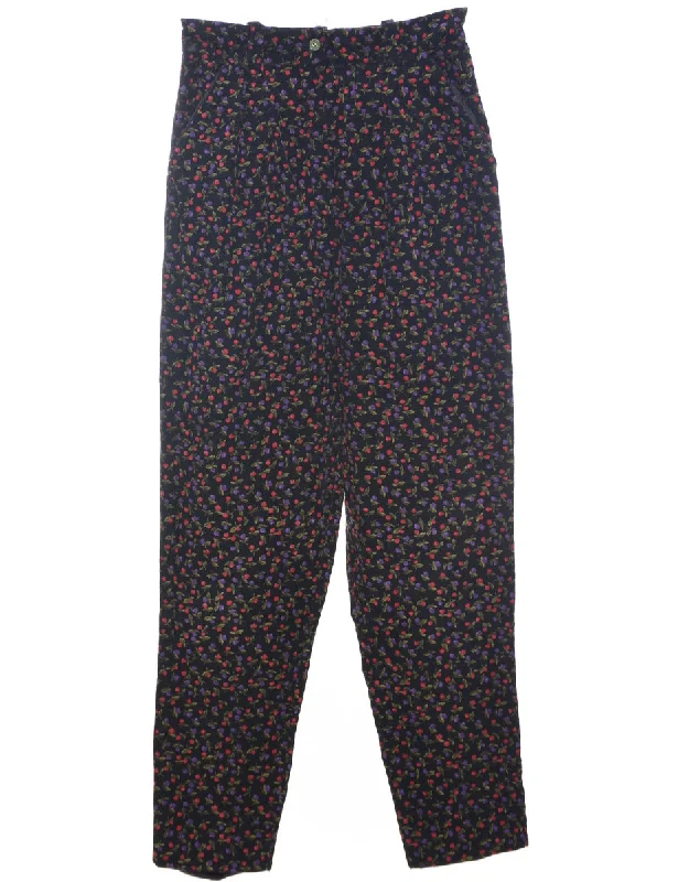 Floral Print Trousers - W27 L28 Trousers High Rise Slim Fit