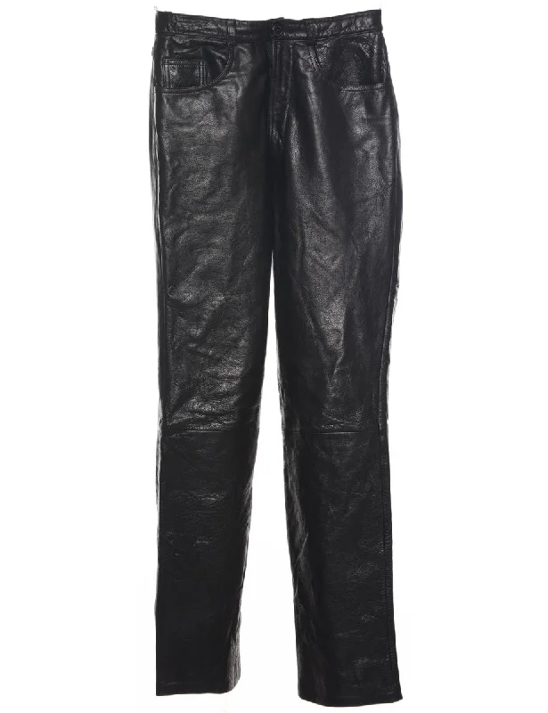 Black Leather Trousers - W28 L33 Trousers Party Sparkling