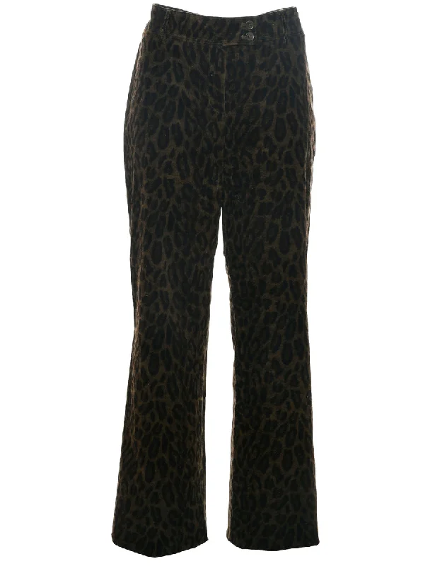 Leopard Print Velvet Trousers - W33 L32 Trousers Yoga Stretchy