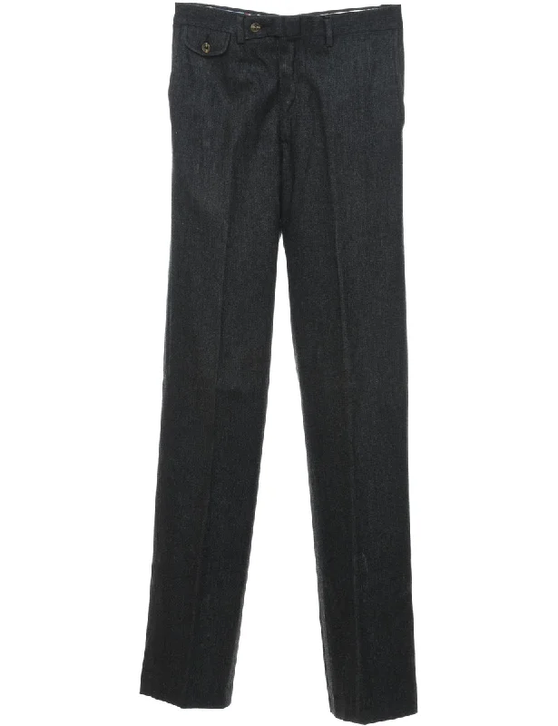 Navy Tapered Button Detail Trousers - W28 L36 Trousers cozy comfortable