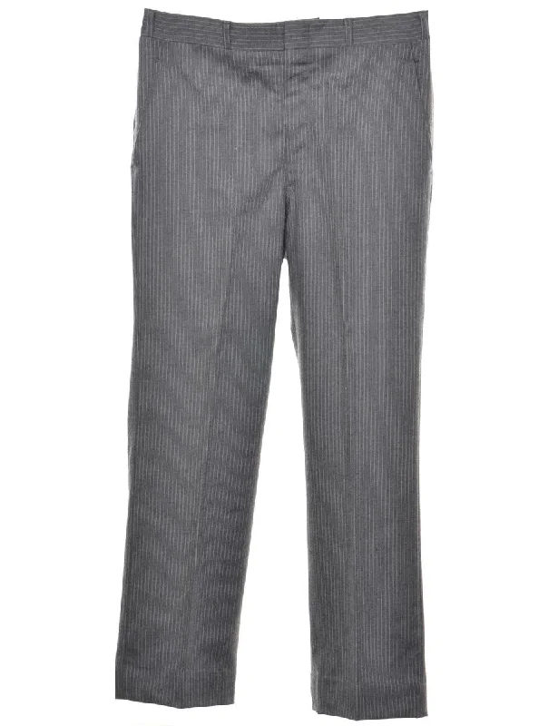 Pinstriped Grey Trousers - W35 L30 Trousers Denim Blue