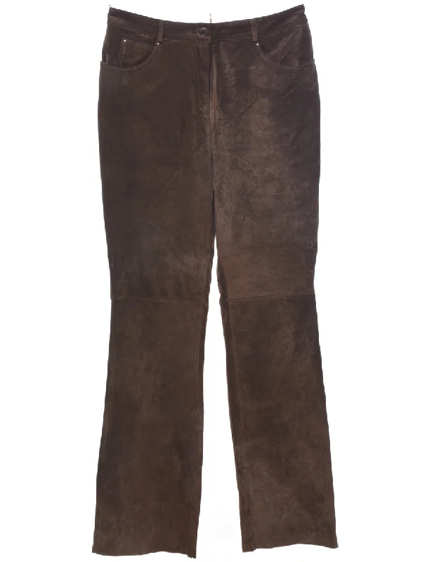 Brown Suede Trousers - W30 L31 Trousers Modern Contemporary