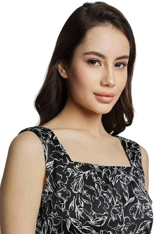Allen Solly Women's Polyester Blend Classic High-Low Dress (Black)